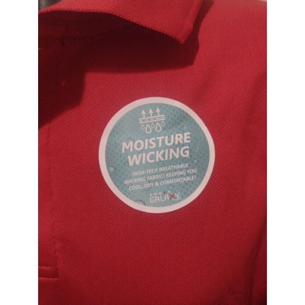 New NWT Men's Galaxy Size 3XL Solid Red Short Sleeve Polo Shirt Moisture Wicking - Picture 4 of 9